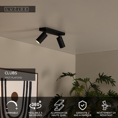 Lucide CLUBS - Spot plafond - 2xGU10 - Noir